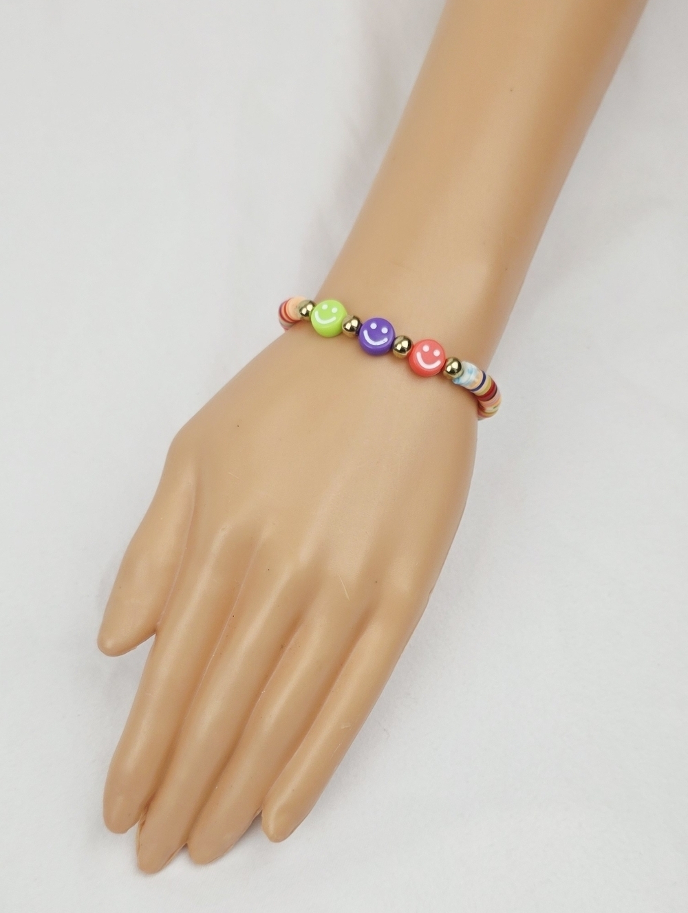 Handmade Clay Bead Multi Color Smiley Face Bracelet